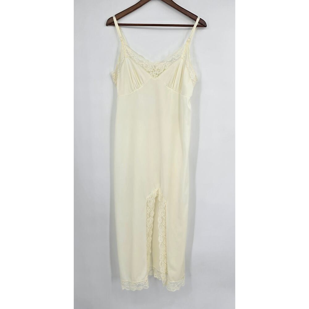 Vintage Aldenoire Lace Slip Dress Ivory Nylon Romantic Lingerie